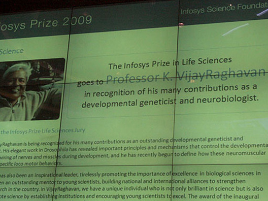 Prof. K.VijayRaghavan, announced as the Infosys Prize 2009 Life Sciences Laureate