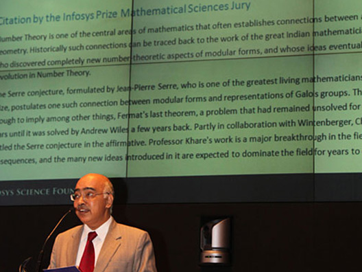 K. Dinesh announces the winner of Infosys Prize 2010 for Mathematical Sciences