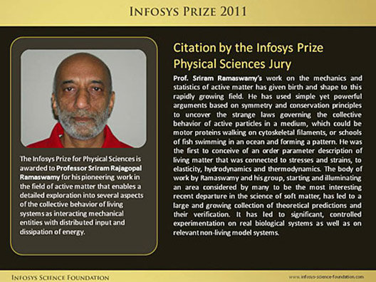 Citation of Prof. Sriram Ramaswamy, Infosys Prize 2011 Physical Sciences Laureate