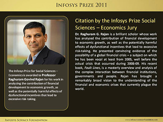 Citation of Prof. Raghuram Rajan, Infosys Prize 2011 Social Sciences - Economics Laureate