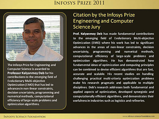 Citation of Prof. Kalyanmoy Deb, Infosys Prize 2011 Engineering and Computer Science Laureate