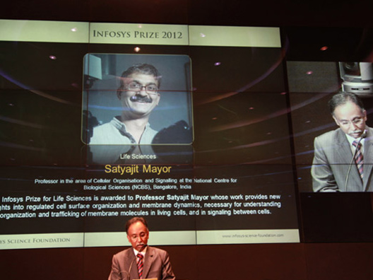 S. D. Shibulal, Category Anchor Trustee, announces the Infosys Prize 2012 Life Sciences Laureate, Prof. Satyajit Mayor