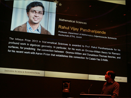 Balakrishnan V., Category Anchor Trustee, announces the Infosys Prize 2013 Mathematical Sciences Laureate, Prof. Rahul Pandharipande