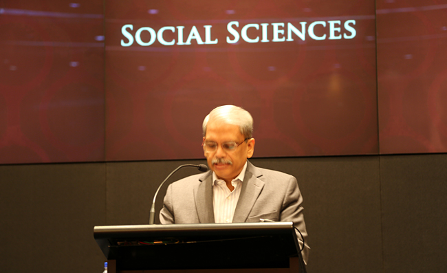 S. Gopalakrishnan announces the winner of the Social Sciences category