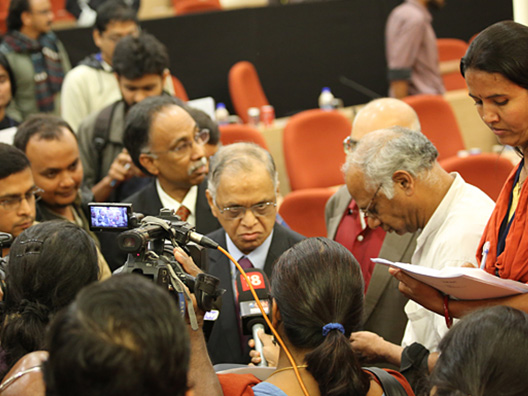 Trustee Narayana Murthy answers media queries