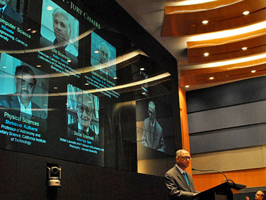 Narayana Murthy, Trustee - ISF and Chairman Emeritus - Infosys Limited, introduces the eminent Jury Chairs of the Infosys Prize 2011