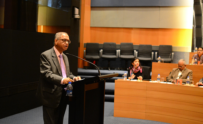 Narayana Murthy announces the winner of the Mathematical Sciences category