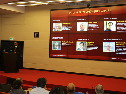 President of the ISF, S D Shibulal introduces the Jury Chairs of the Infosys Prize