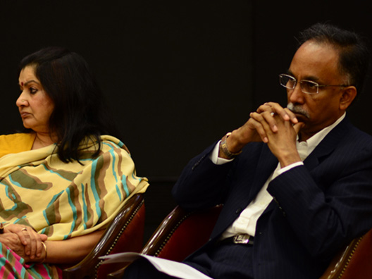 President of the ISF, S.D Shibulal listens to an audience question during a panel discussion on Single discipline approach to research and business ‒ a thing of the past