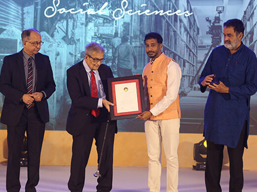 Infosys Prize 2019 laureate (Social Sciences category) Prof. Anand Pandian receives his award from the Chief Guest, Prof. Amartya Sen