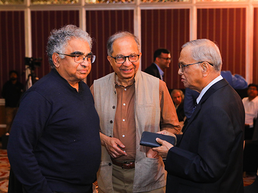 Prof. Shrinivas Kulkarni, Prof. Kaushik Basu and Mr. Narayana Murthy at the Infosys Prize Winners’ Symposium 2024
