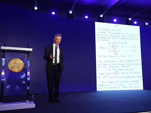 Prof. Peter Sarnak delivering the Chief Guest Address at the Infosys Prize Ceremony 2024