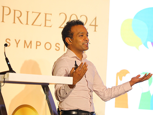 Prof. Siddhesh Kamat presenting his work at the Infosys Prize Winners’ Symposium 2024