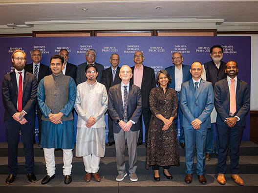 The Board of Trustees of the Infosys Science Foundation with the 2025 Infosys Prize laureates of all six categories