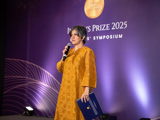Bhavna Mehra, VP & General Manager of the Infosys Science Foundation, emceeing the Infosys Prize Winners’ Symposium 2025