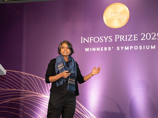 Prof. Anjana Badrinarayanan, 2025 life sciences winner presenting her work at the Infosys Prize Winners’ Symposium